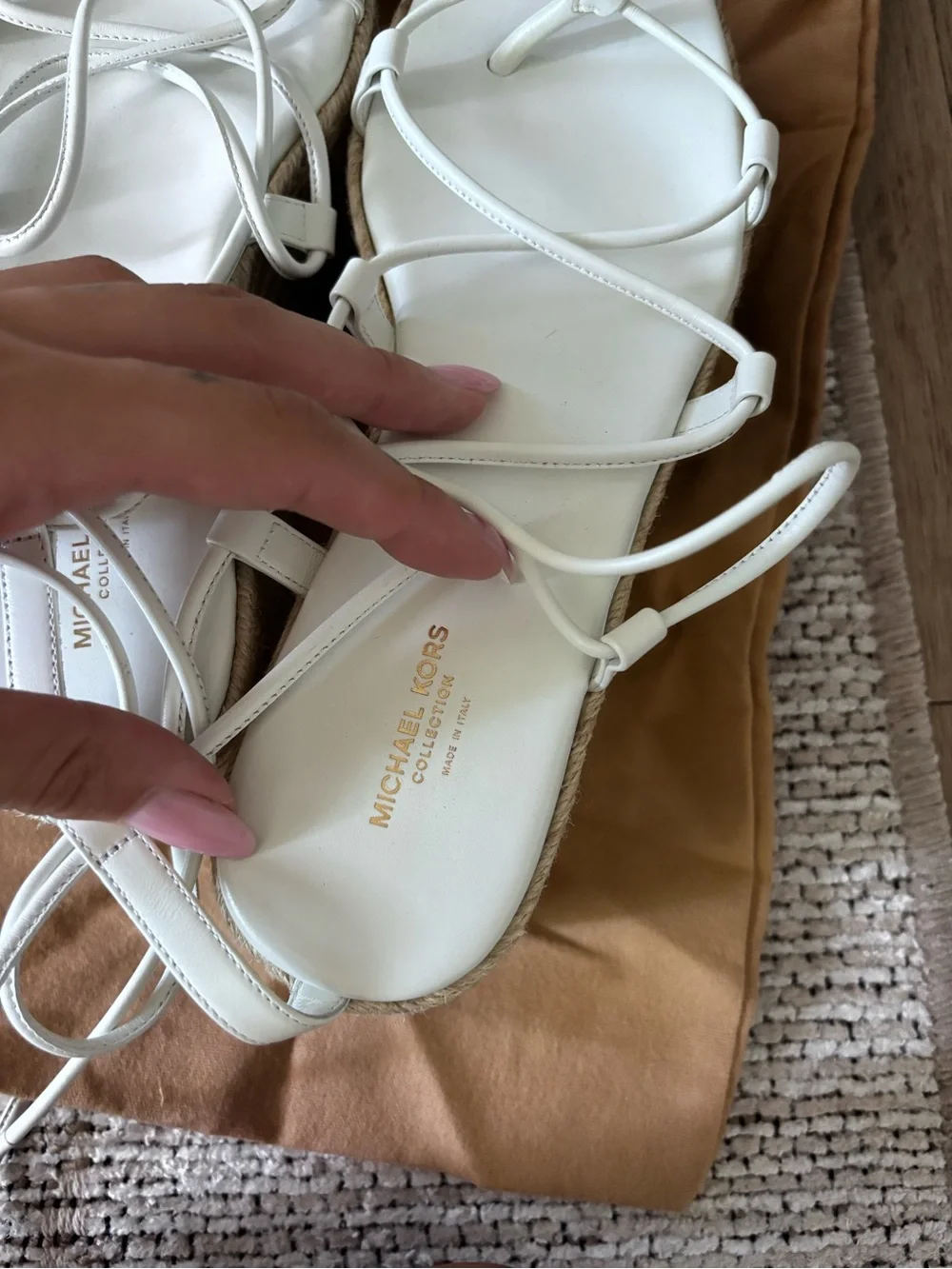 Michael Kors Collection White Leather Espadrille Platform Sandals